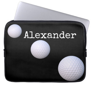 Funda Para Portátil Nombre monogramado bola de golf fondo negro