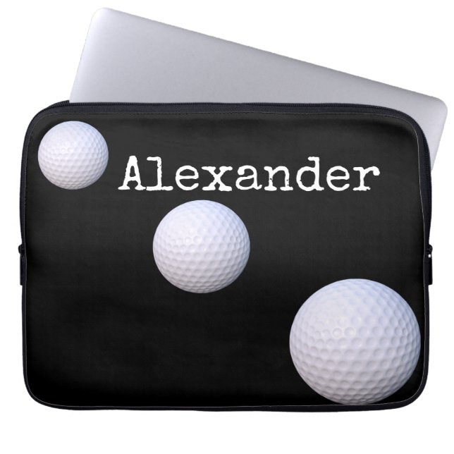 Funda Para Portátil Nombre monogramado bola de golf fondo negro (Frente)