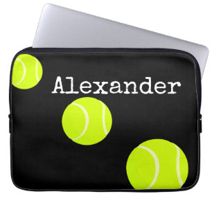 Funda Para Portátil Nombre monogramado Tennis Ball Black Laptop Sleeve