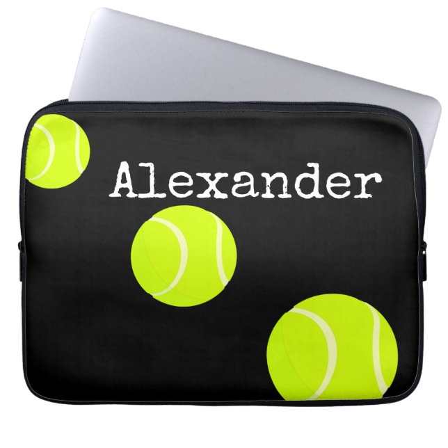 Funda Para Portátil Nombre monogramado Tennis Ball Black Laptop Sleeve (Frente)