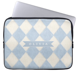 Funda Para Portátil Nombre Personalizado Argyle Borroso Azul Suave Pre