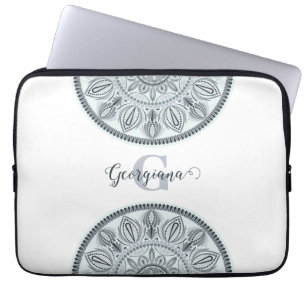 Funda Para Portátil Nombre personalizado Armonía floral Gris Monotone 