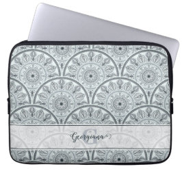 Funda Para Portátil Nombre personalizado Art Deco Armonía floral Gris