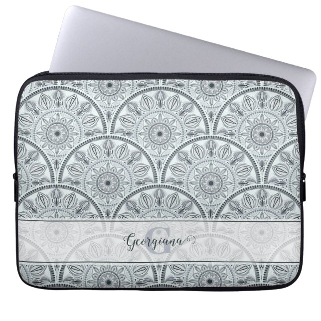 Funda Para Portátil Nombre personalizado Art Deco Armonía floral Gris  (Frente)