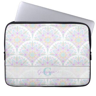 Funda Para Portátil Nombre personalizado Art Deco Pastel Floral arcoir