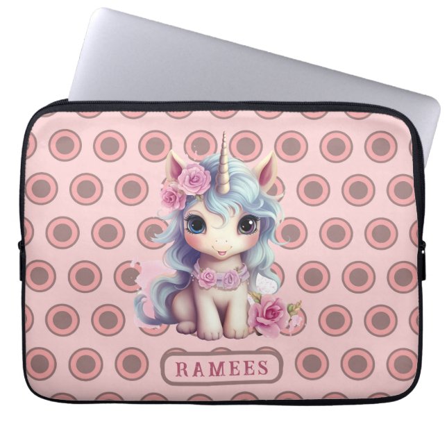 Funda Para Portátil Nombre Personalizado Bebé Lechero Unicornio Sparkl (Frente)