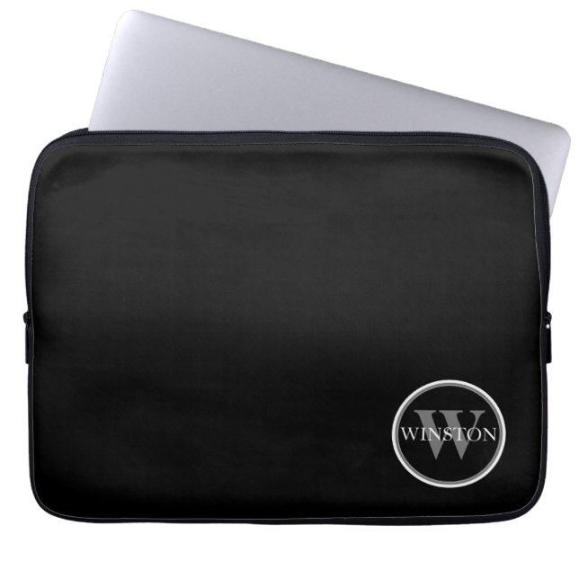 Funda Para Portátil Nombre personalizado blanco negro monogramado (Frente)
