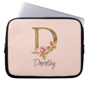 Funda Para Portátil Nombre personalizado Blush Rosas Rosadas Hoja de O