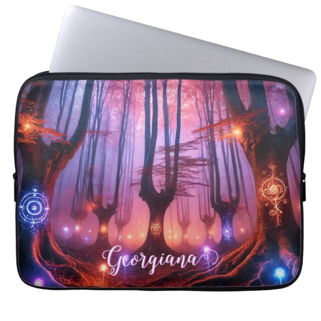 Funda Para Portátil Nombre personalizado Bosque de Whimsigoth con enca (Frente)
