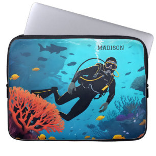 Funda Para Portátil Nombre personalizado Buceador Scuba