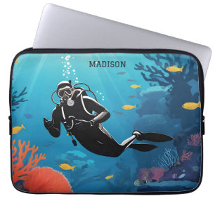 Funda Para Portátil Nombre personalizado Buceador Scuba