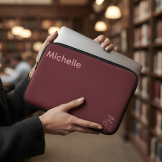 Funda Para Portátil Nombre Personalizado Burgundy Regreso a la Escuela