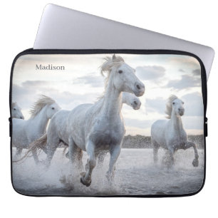Funda Para Portátil Nombre personalizado Caballos blancos