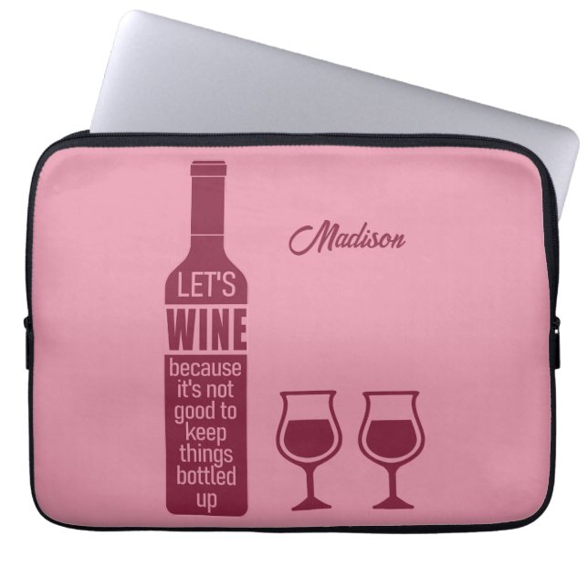 Funda Para Portátil Nombre personalizado Cita de vino divertida (Frente)