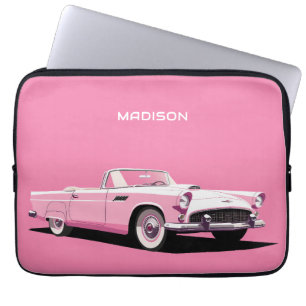 Funda Para Portátil Nombre personalizado Coche clásico rosado