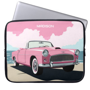 Funda Para Portátil Nombre personalizado Coche clásico rosado
