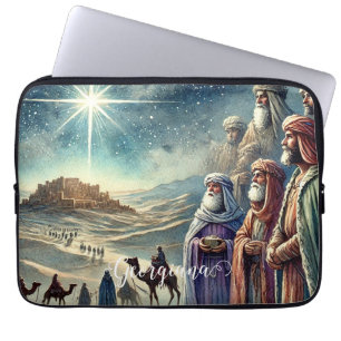 Funda Para Portátil Nombre personalizado color de agua vintage tres sa