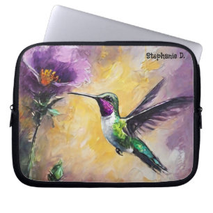Funda Para Portátil Nombre personalizado Colores de agua Hummingbird