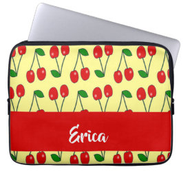 Funda Para Portátil Nombre personalizado de cerezas rojas en amarillo