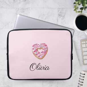 Funda Para Portátil Nombre personalizado de Donut Sweet Chica Sprinkle