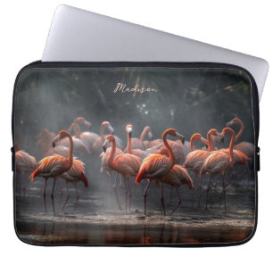 Funda Para Portátil Nombre personalizado de Flamingos tropicales