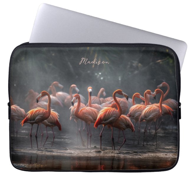 Funda Para Portátil Nombre personalizado de Flamingos tropicales (Frente)