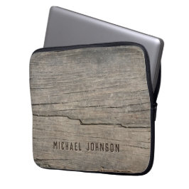 Funda Para Portátil Nombre personalizado de la vieja madera rústica de