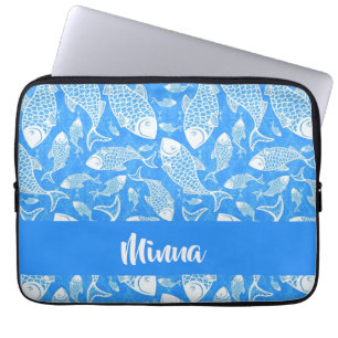 Funda Para Portátil Nombre personalizado de pez blanco