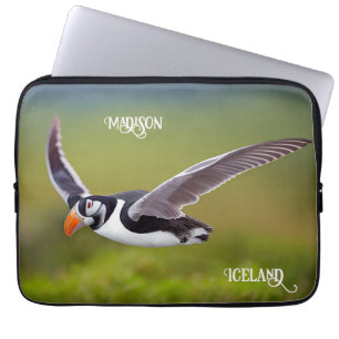 Funda Para Portátil Nombre personalizado de Puffin de Islandia