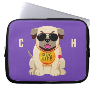 Funda Para Portátil Nombre personalizado de Pug Life y mangas en color