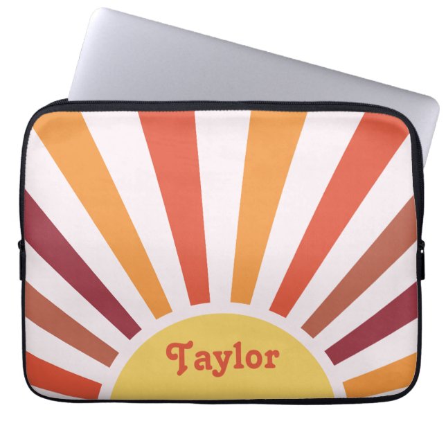 Funda Para Portátil Nombre personalizado de Retro Sunset Sun Rays (Frente)