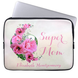 Funda Para Portátil Nombre personalizado del corazón floral rosado nat
