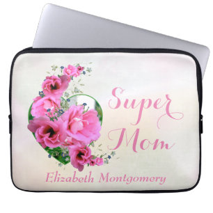 Funda Para Portátil Nombre personalizado del corazón floral rosado nat