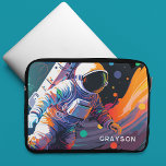 Funda Para Portátil Nombre personalizado del espacio astronauta modern<br><div class="desc">El colorido y moderno Astronauta Space Personalized Name Laptop Sleeve presenta un astronauta flotando por el espacio exterior con planetas y swiss coloridos y personalizado con tu nombre en la tipografía de escritura moderna. Perfecto como regalo para los amantes del espacio, familia y amigos por cumpleaños, Navidades, vacaciones, Día del...</div>