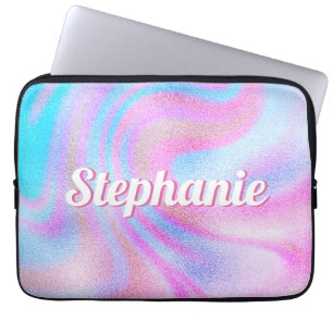Funda Para Portátil Nombre personalizado del rompecabezas rosa morado