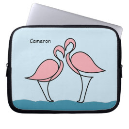 Funda Para Portátil Nombre personalizado dos flamencos rosados en el a