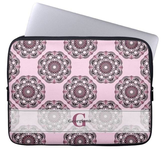 Funda Para Portátil Nombre personalizado Dusky Rosa Cherry Blossom Dot (Frente)