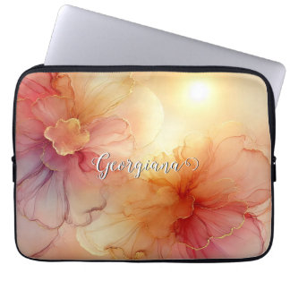 Funda Para Portátil Nombre personalizado Engranaje Raspberry Floral Al