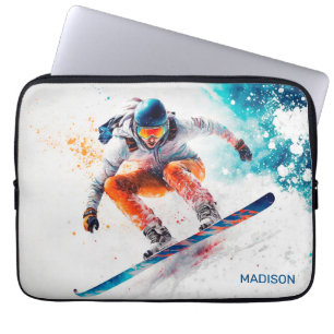 Funda Para Portátil Nombre personalizado Ilustracion Snowboarder