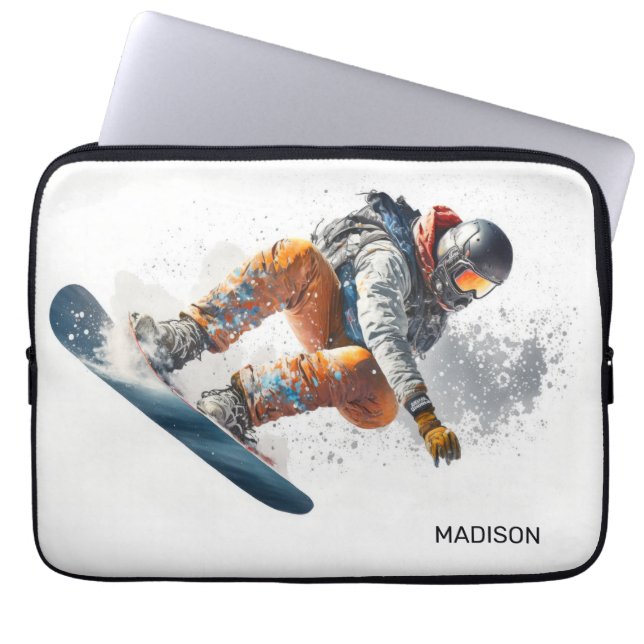Funda Para Portátil Nombre personalizado Ilustracion Snowboarder (Frente)