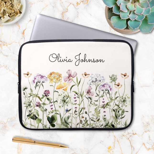 Funda Para Portátil Nombre personalizado Jardín de flores silvestres (In situ)