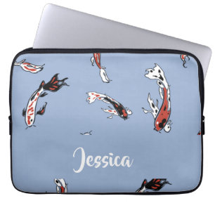 Funda Para Portátil Nombre personalizado koi fish blue