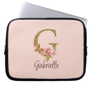 Funda Para Portátil Nombre personalizado letra G hoja dorada rosas ros