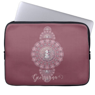Funda Para Portátil Nombre personalizado Mandala ornamental de Snowman