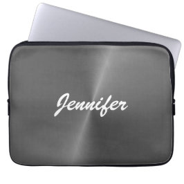 Funda Para Portátil Nombre personalizado metalizado gris brillante