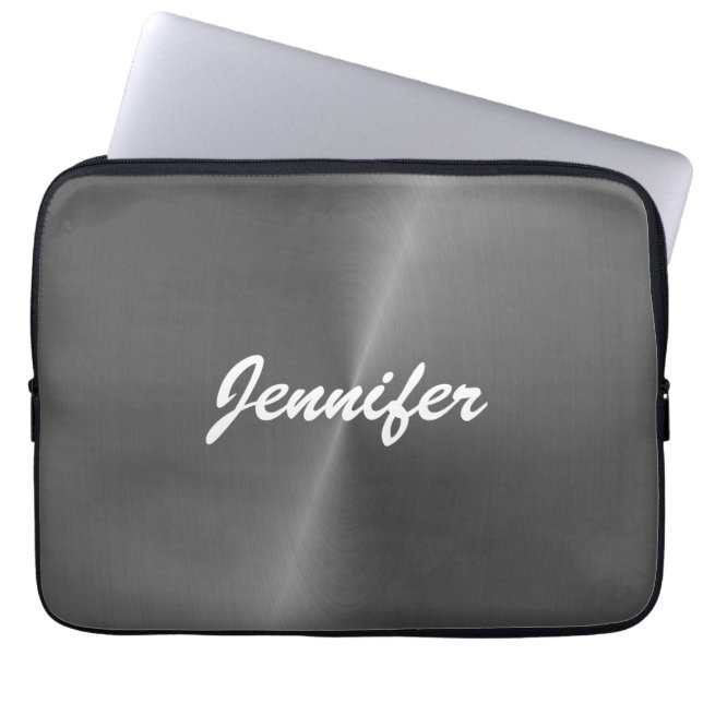 Funda Para Portátil Nombre personalizado metalizado gris brillante (Frente)