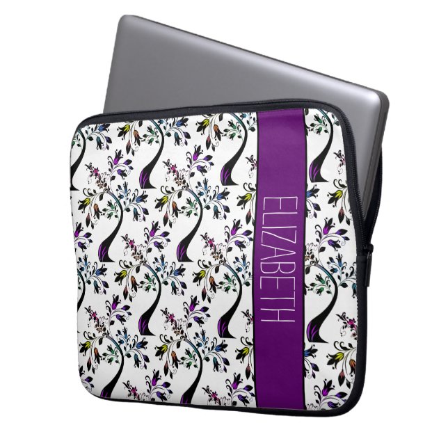 Funda Para Portátil Nombre personalizado Modelo abstracto de árbol flo (Anverso izquierdo)