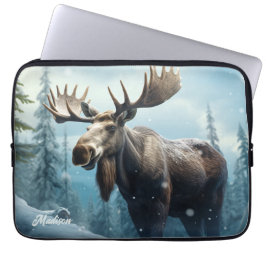 Funda Para Portátil Nombre personalizado Moose de invierno