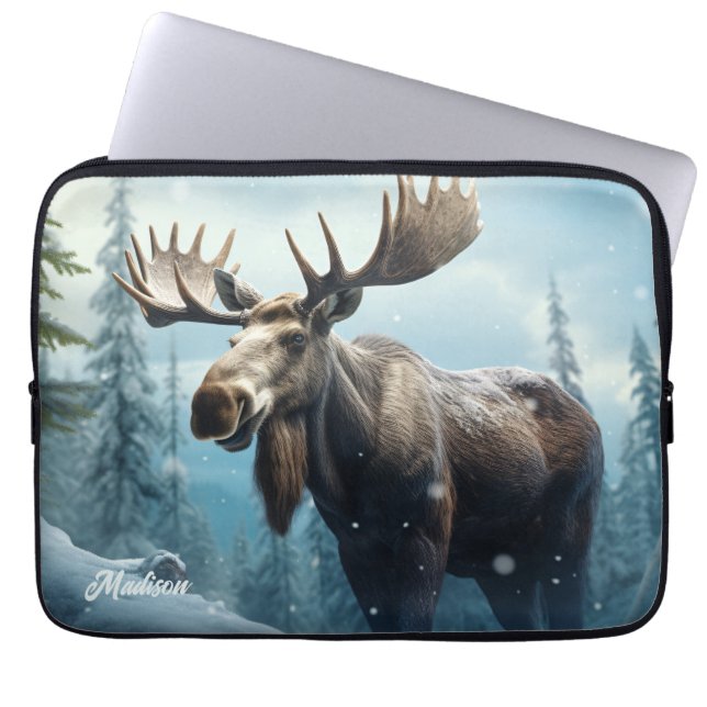 Funda Para Portátil Nombre personalizado Moose de invierno (Frente)