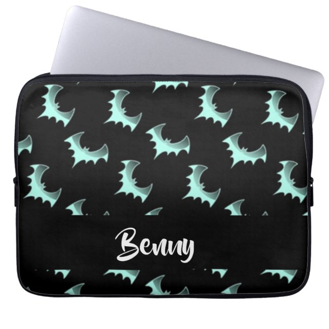 Funda Para Portátil Nombre personalizado murciélagos azules (Frente)